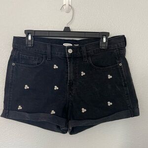 Old Navy Black White Daisy Embroidered Mid Rise Shorts Size 6